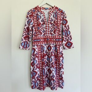 J. McLaughlin 3/4 Sleeve Split Neck Print Dress Small